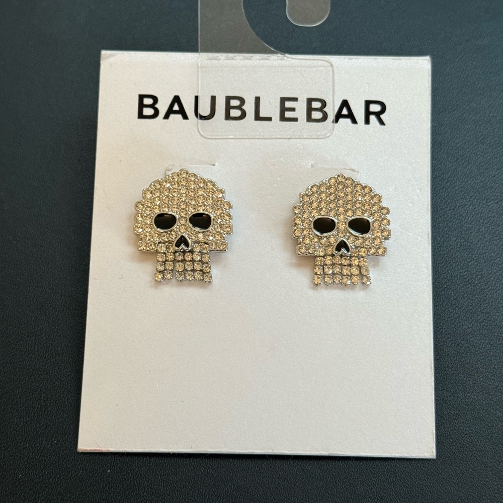 New Baublebar skull head Rhinestone Stud Earrings